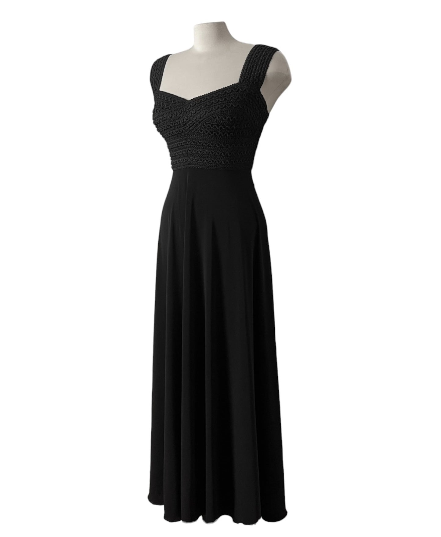 #1019 - Ribbon Elastic Long Black Dress